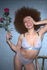 So Soft Mesh Heart Embroidery Bralette & High Waisted Brief Set - Blue