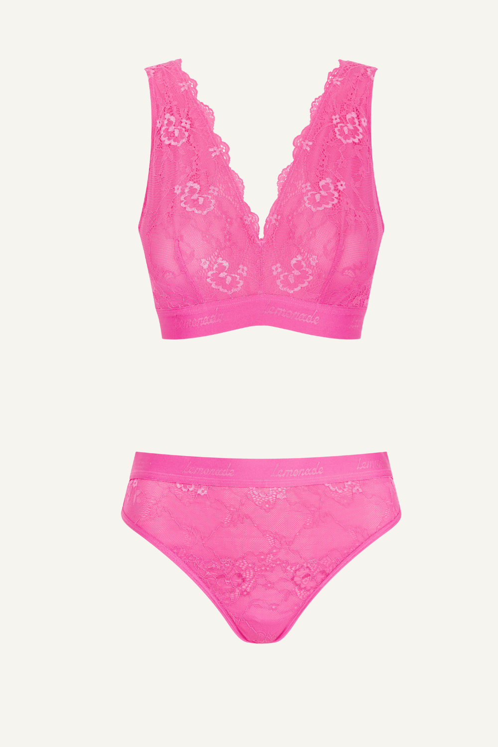 Wicked Pink Lace Bralette And Brief Set